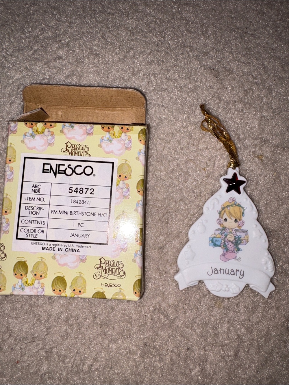 Enesco Precious Moments White Ceramic January Ornament with Gold Cord